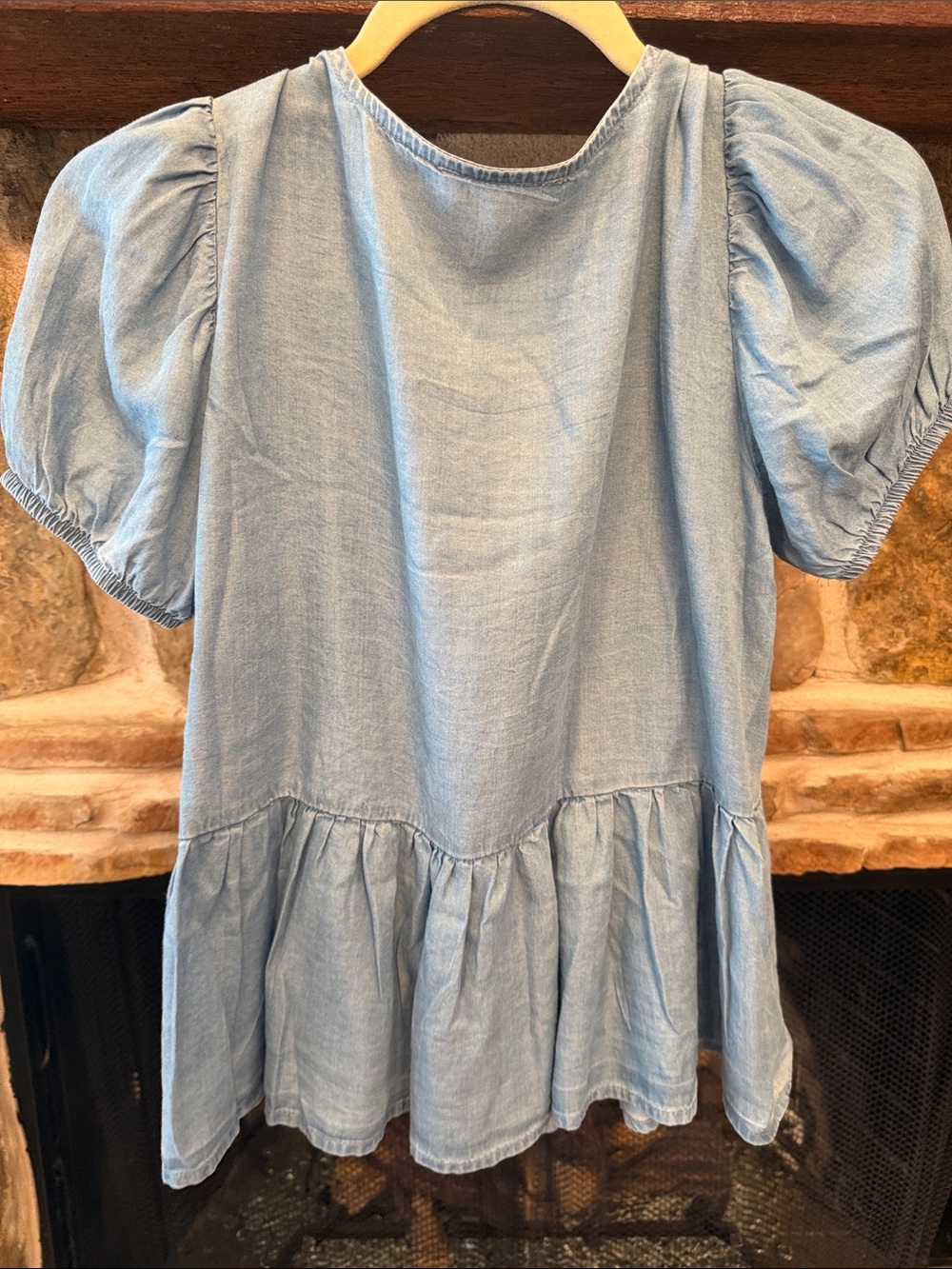 MINE Light Blue Tie-Front Peplum Blouse with Puff Sleeves - Picture 2 of 3